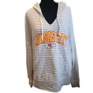Fanatics Gray and White Striped Hoodie KC Chiefs